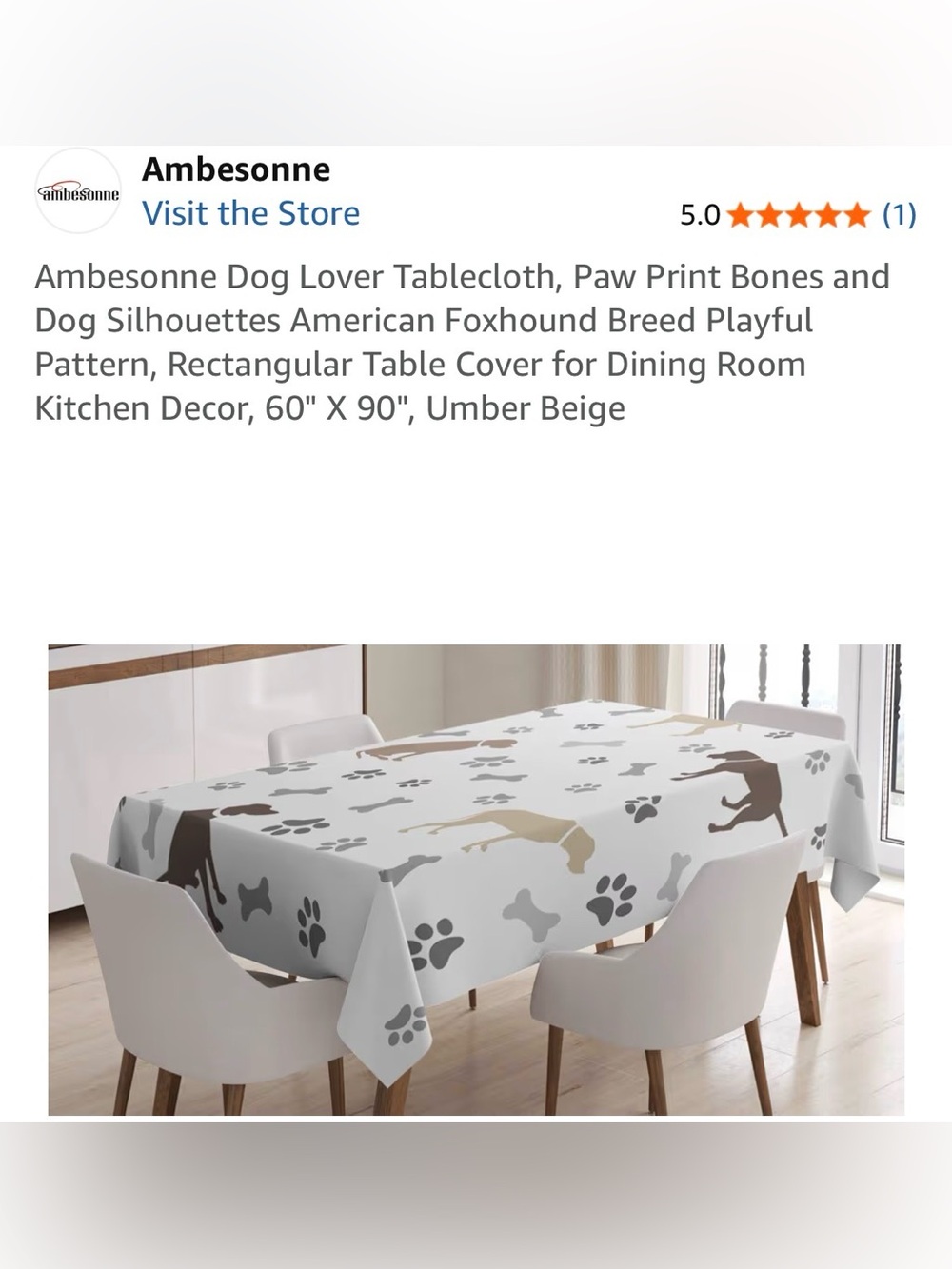 Neutral Tones Fun Rectangular Dog Lovers Tablecloth 60”x90” Machine Washable